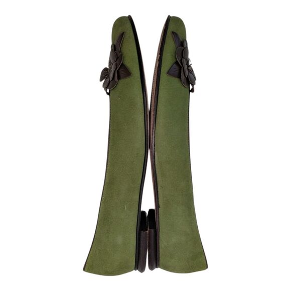 Lilly Pulitzer Olive Green Suede Brown Leather Flower Ballet Flats Women's 8.5 - Picture 7 of 12